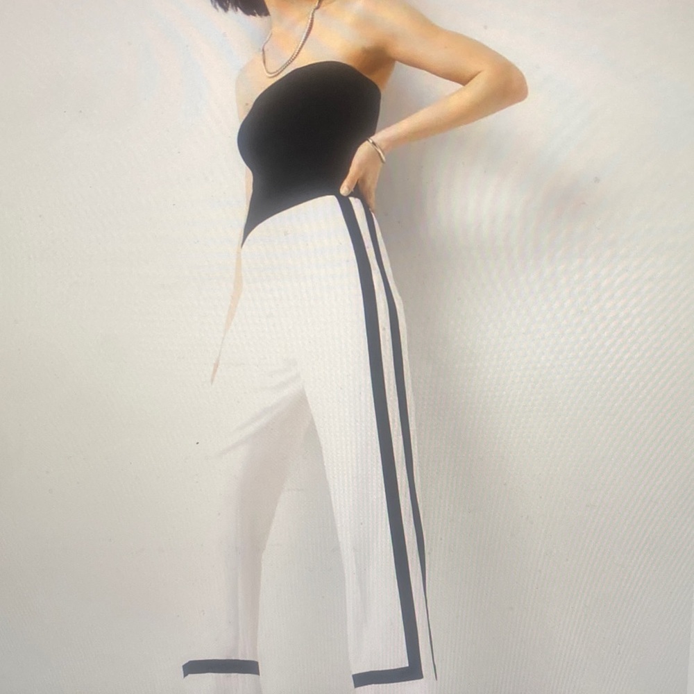 Black and White Women's Colorblocked Trousers